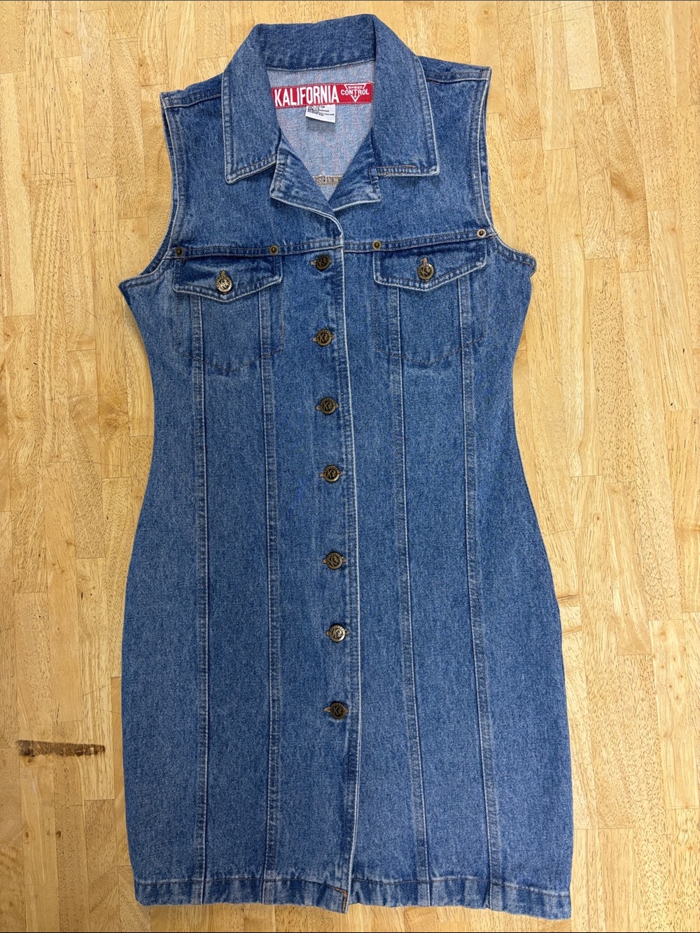 Sleeveless Denim Mini Dress in Blue